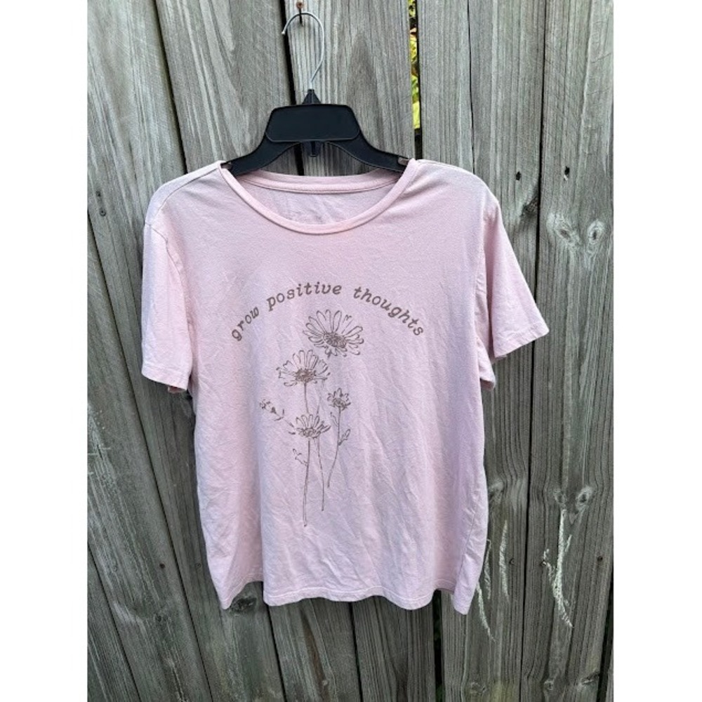 Boho Cottagecore Flourish Graphic Tee Large Pink Grow Positive Thoughts Floral